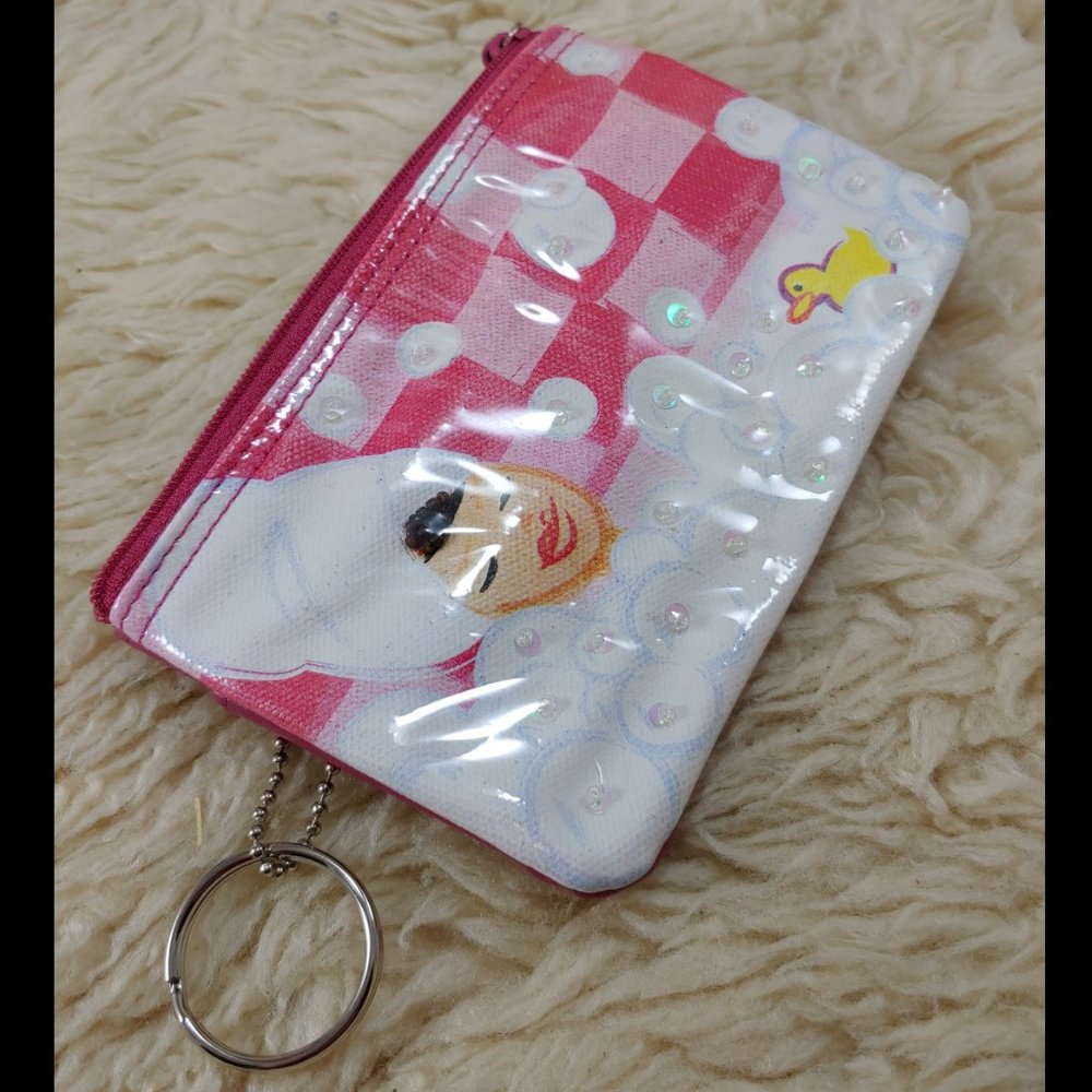 GENUINE LEATHER Pink Coin Purse/Key Chain, Bubble